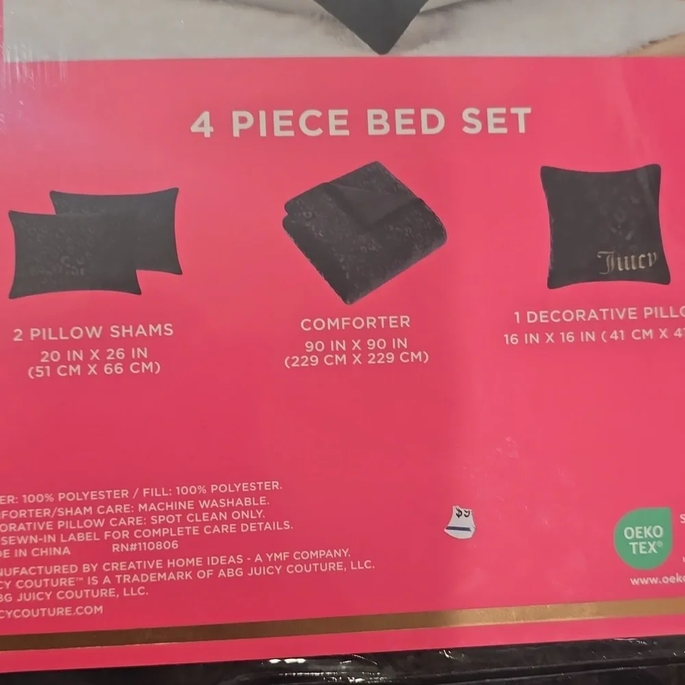 Juicy Couture Home Leopard Plush Queen Comforter Set- Black